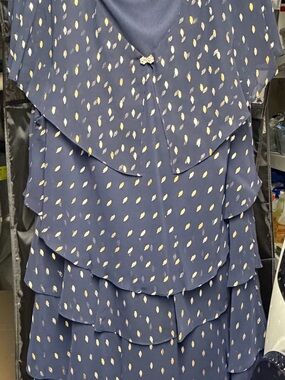 Navy Tiered Ruffle Tunic with Gold Leaf Accents